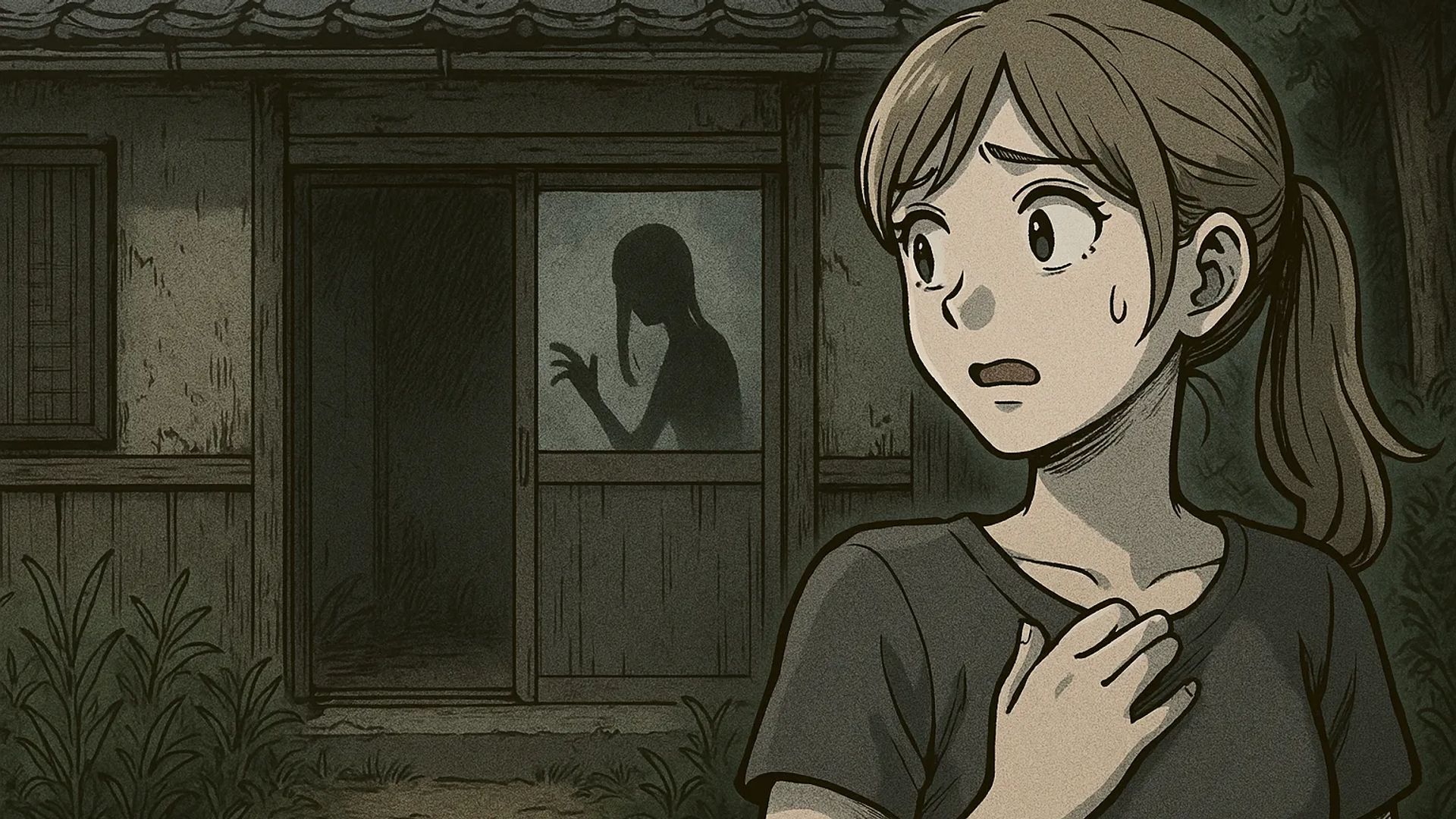 Japanese Ghost Story illustration "title: The Older Sister in the Stairs"