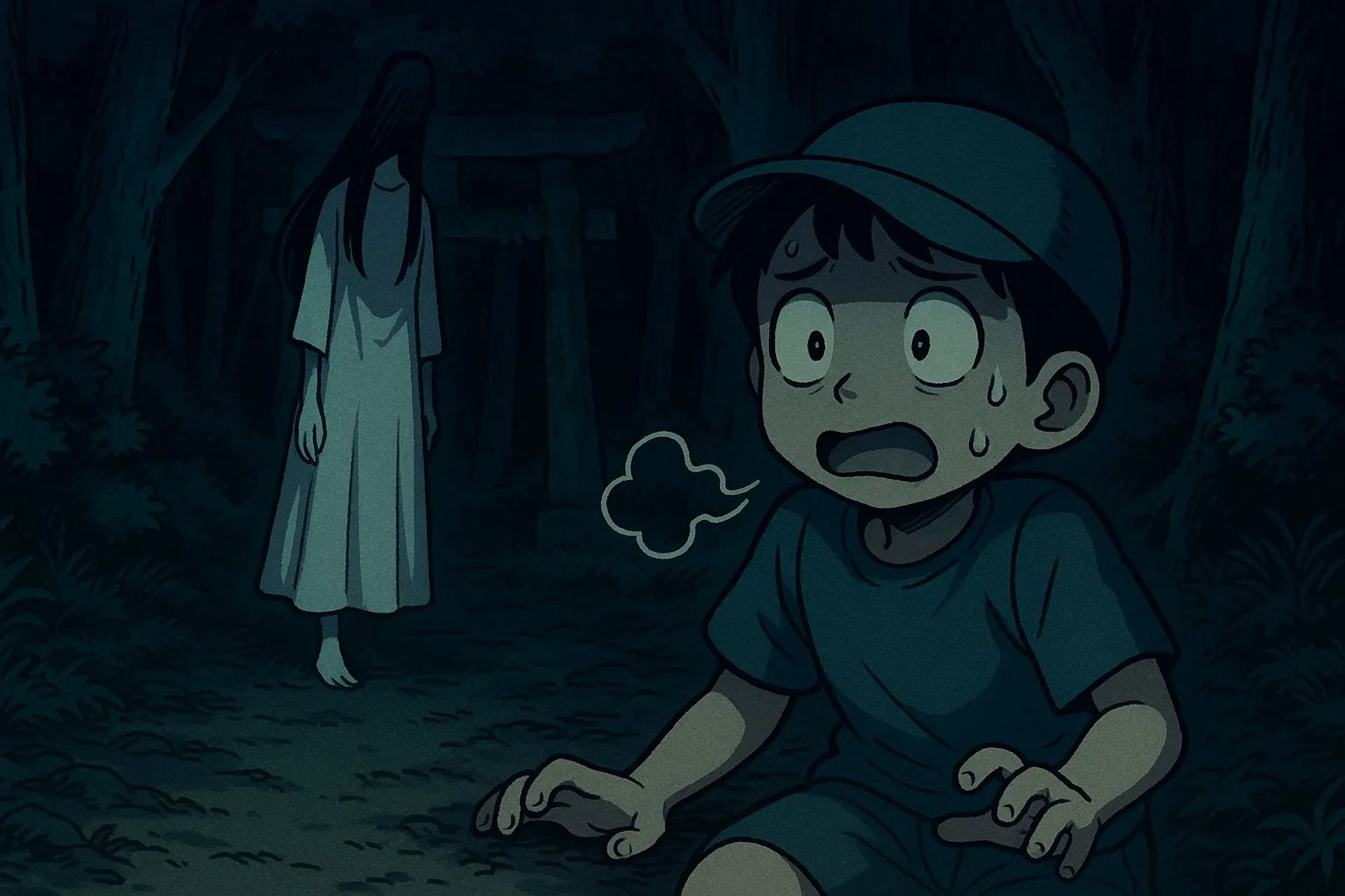 Japanese Ghost Story illustration "title: The Guardian Forest"