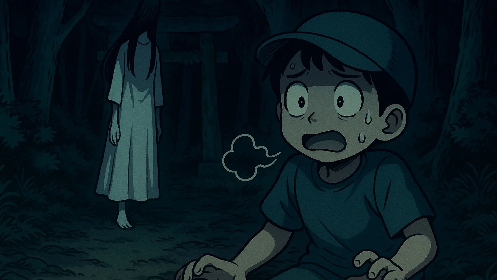 Japanese Ghost Story illustration "title: The Guardian Forest"