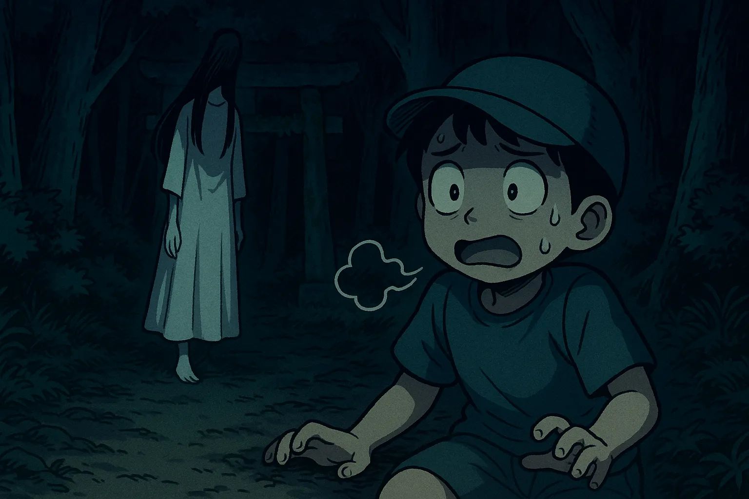 Japanese Ghost Story illustration "title: The Guardian Forest"