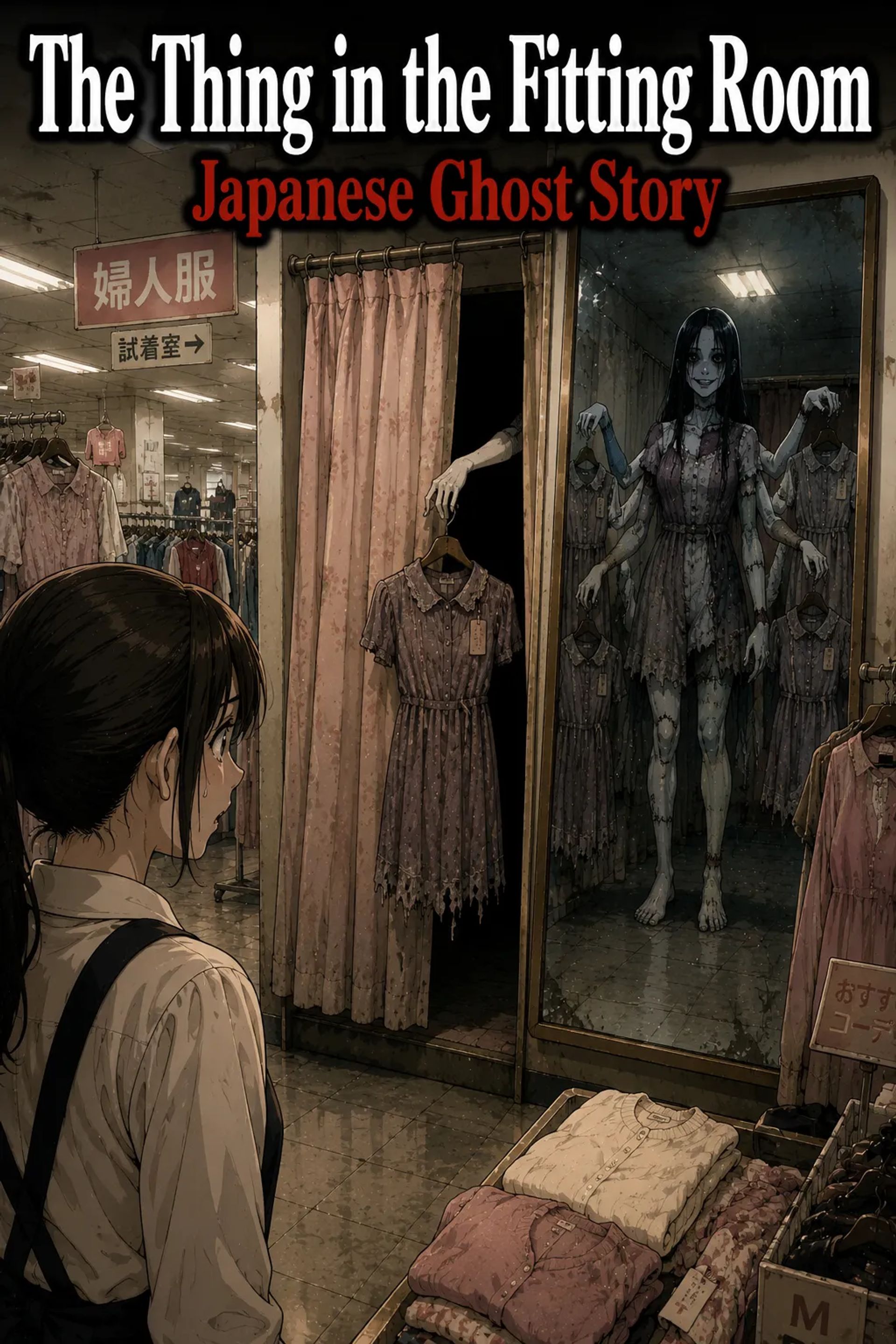 Japanese Ghost Story illustration "title: The Thing in the Fitting Room"