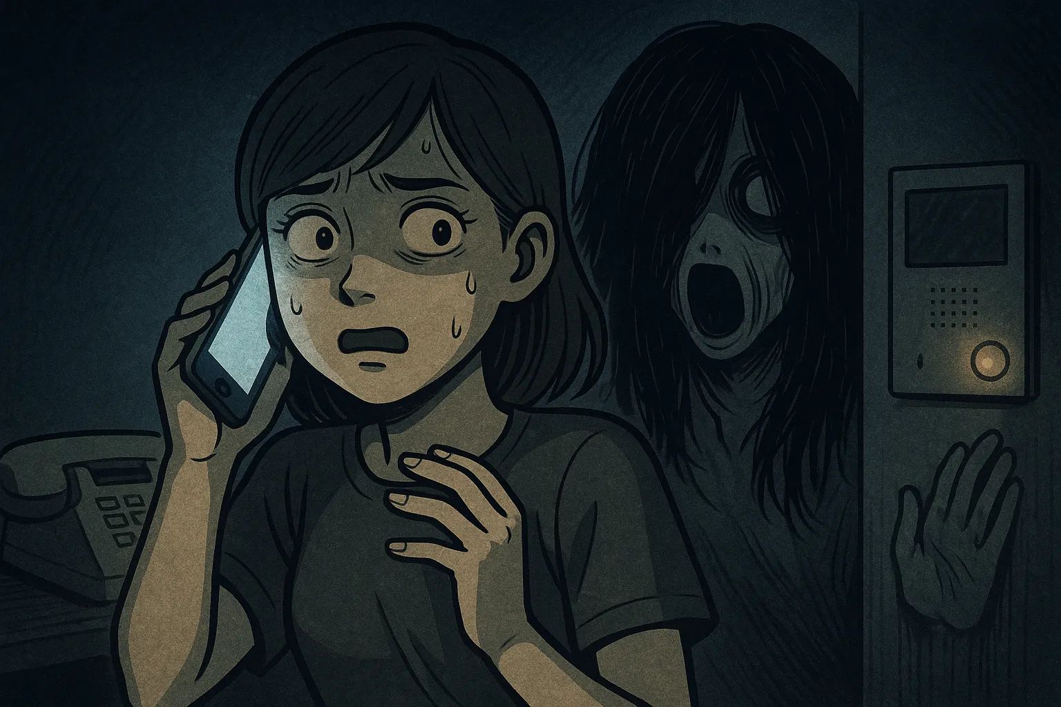 Japanese Ghost Story illustration "title: The Connecting Number"