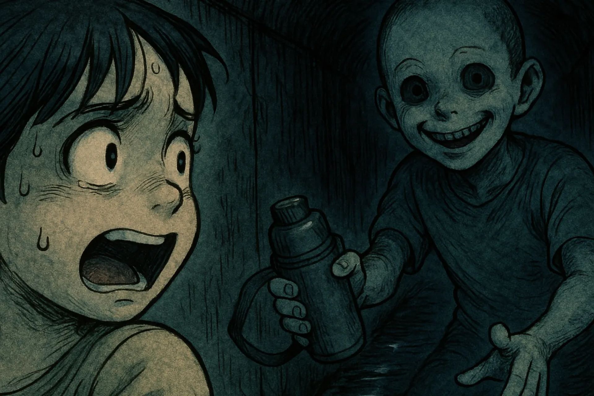 Japanese Ghost Story illustration "title: The Friend in the Drain"