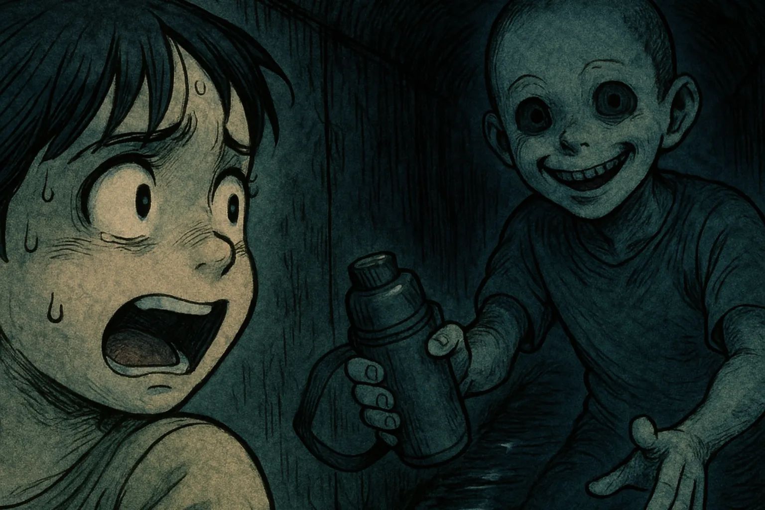 Japanese Ghost Story illustration "title: The Friend in the Drain"