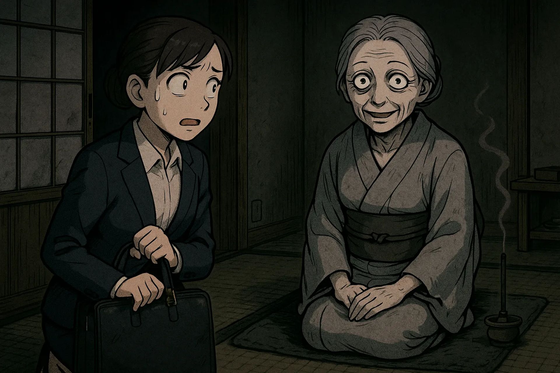 Japanese Ghost Story illustration "title: The Insurance Saleswoman"