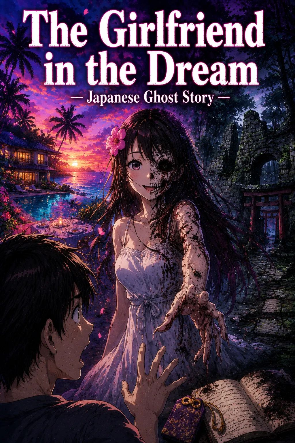 Japanese Ghost Story illustration "title: The Girlfriend in the Dream"