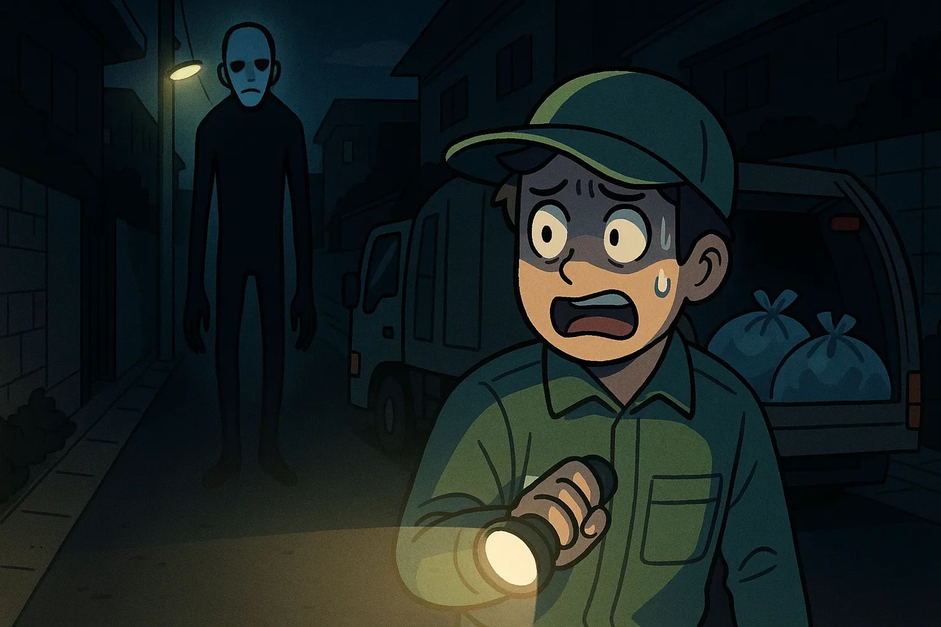 Japanese Ghost Story illustration "title: The Night Garbage Collection"