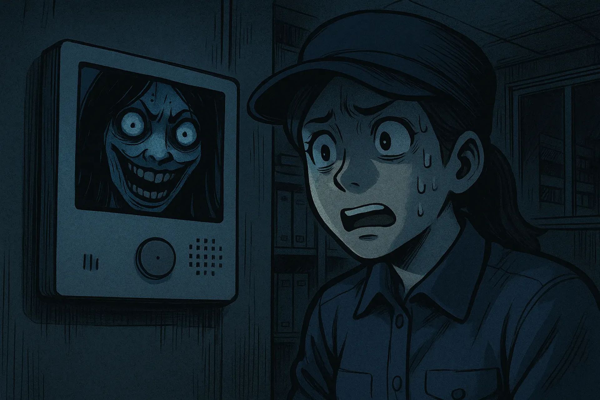 Japanese Ghost Story illustration "title: The Intercom at the Manager’s Office"