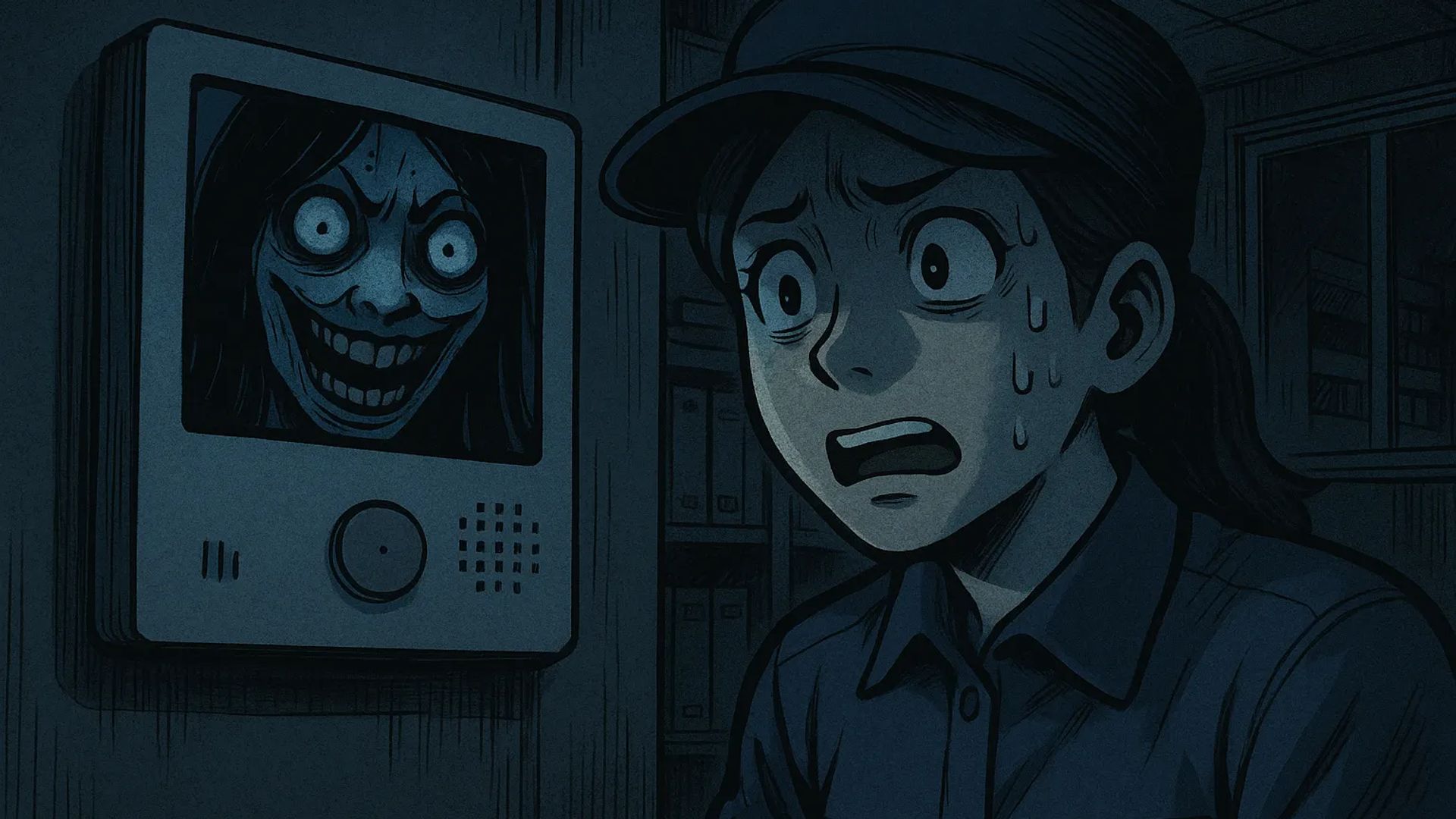 Japanese Ghost Story illustration "title: The Intercom at the Manager’s Office"