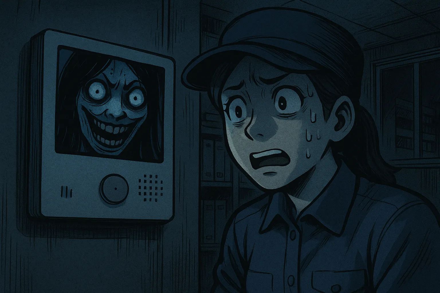Japanese Ghost Story illustration "title: The Intercom at the Manager’s Office"