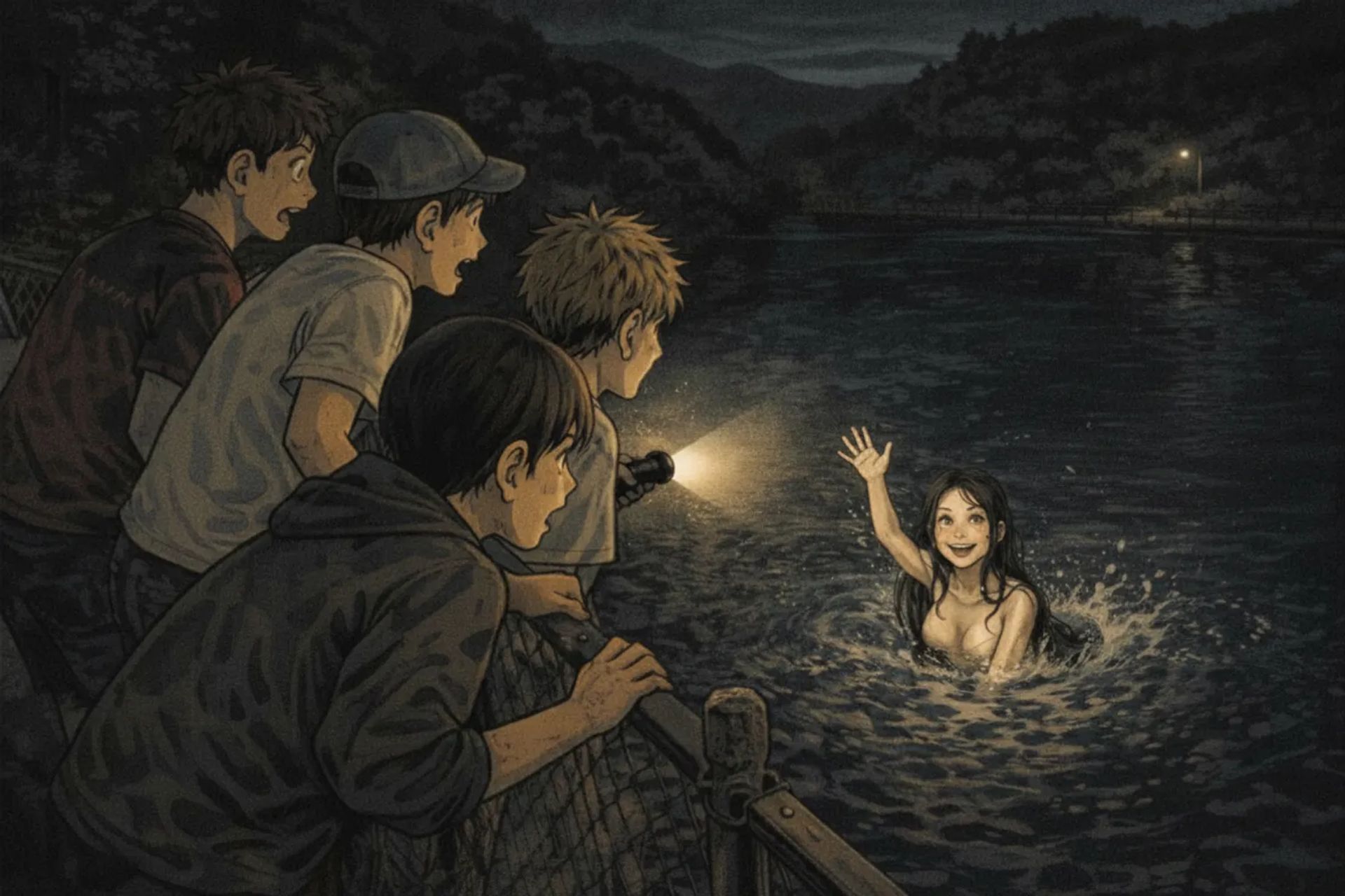 Japanese Ghost Story illustration "title: The Woman in the Reservoir"