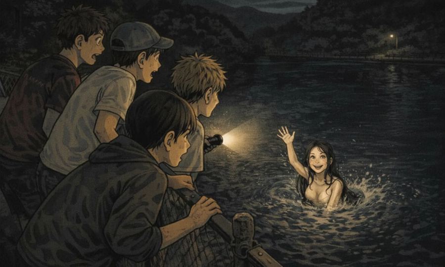 ダム湖の美女