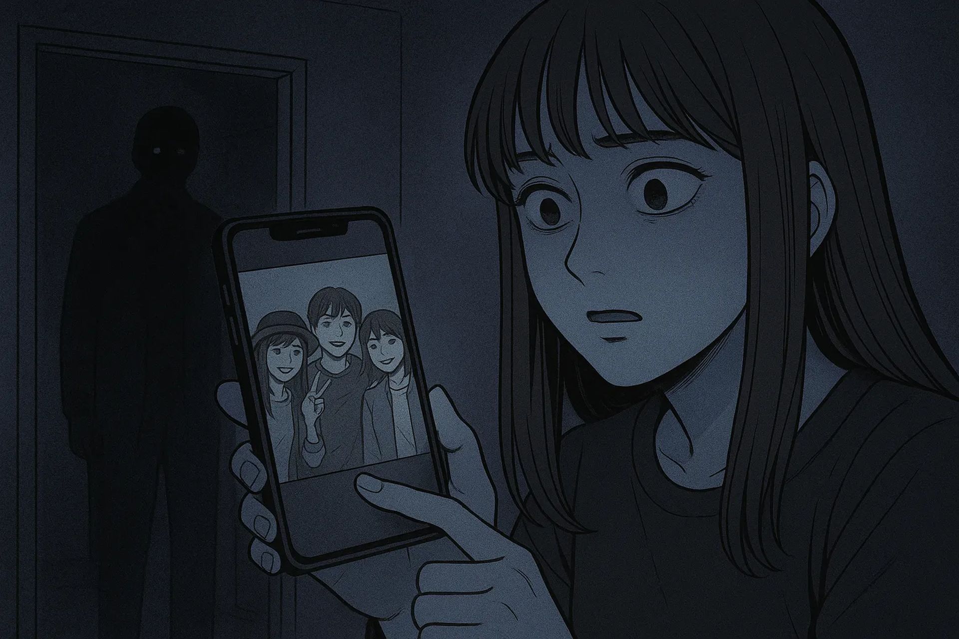 Japanese Ghost Story illustration "title: Someone in the Photo"