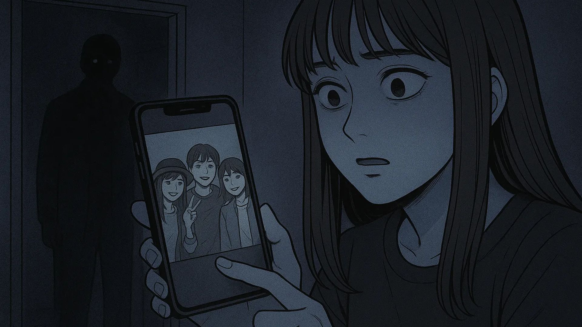 Japanese Ghost Story illustration "title: Someone in the Photo"