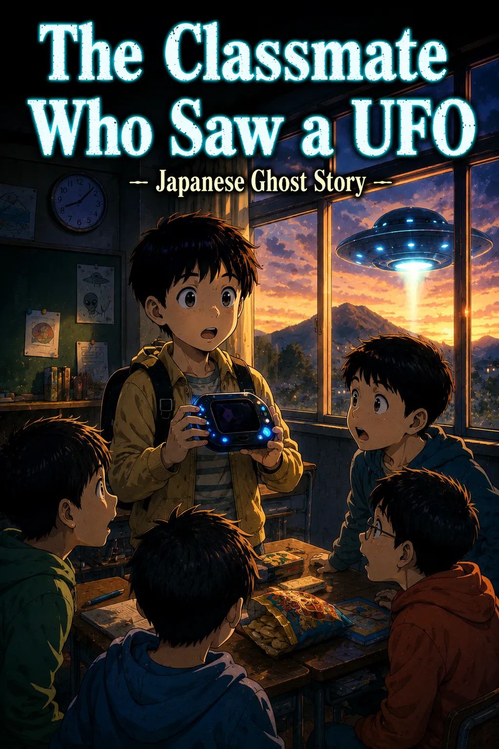 Japanese Ghost Story illustration "title: The Classmate Who Saw a UFO"