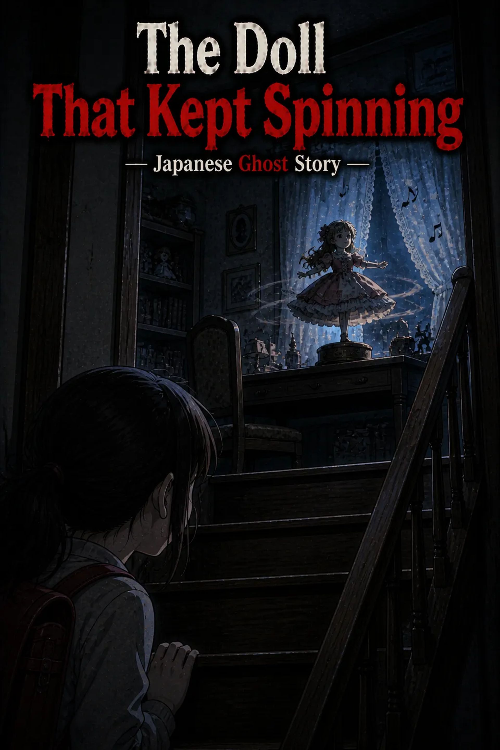Japanese Ghost Story illustration "title: The Doll That Kept Spinning"
