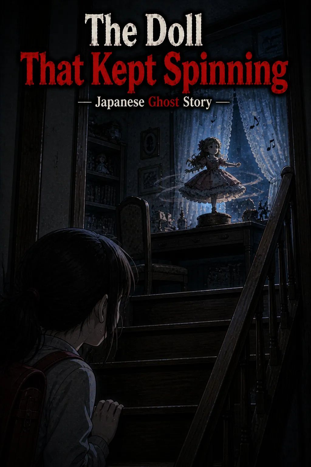 Japanese Ghost Story illustration "title: The Doll That Kept Spinning"