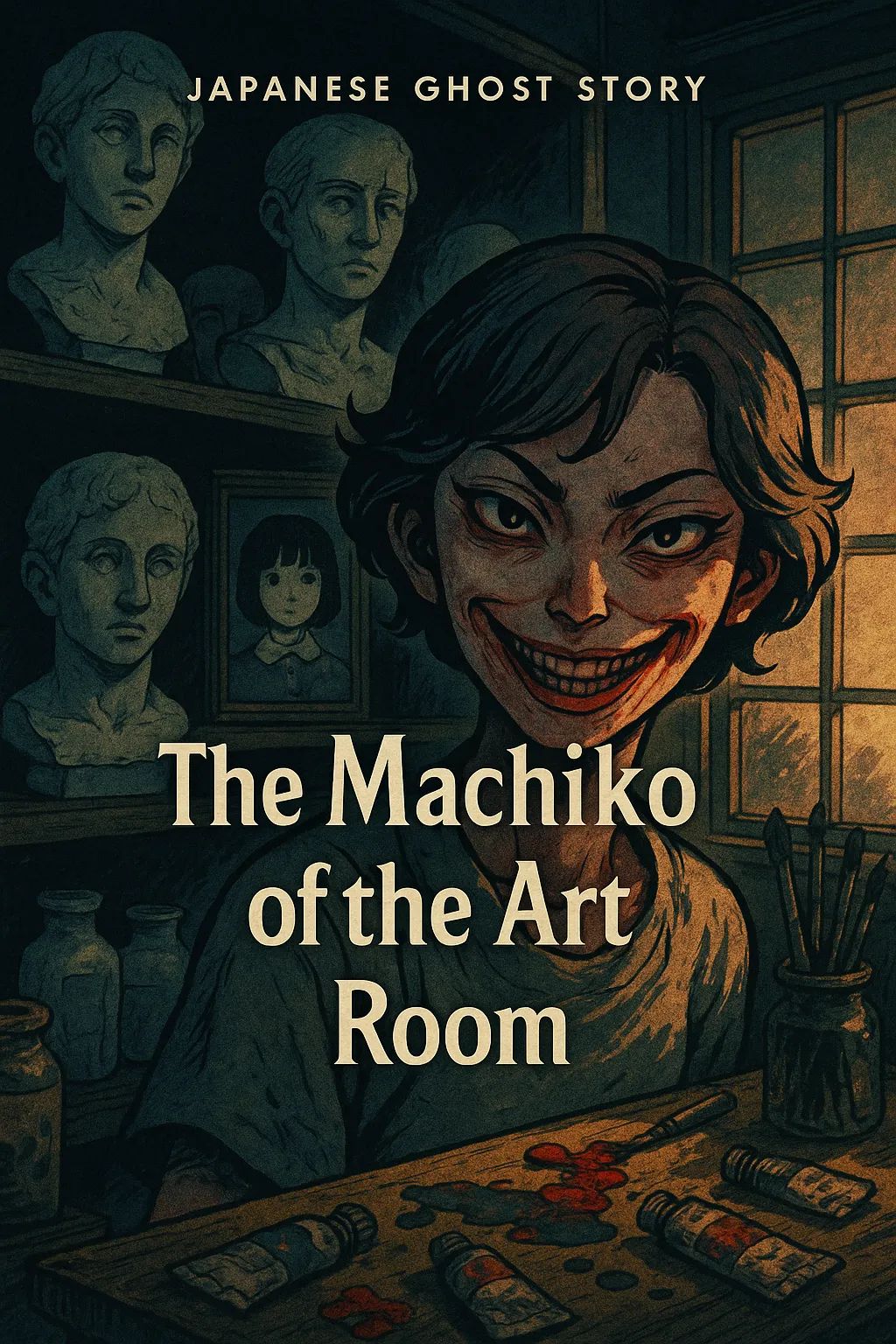 Japanese Ghost Story illustration "title: The Machiko of the Art Room"