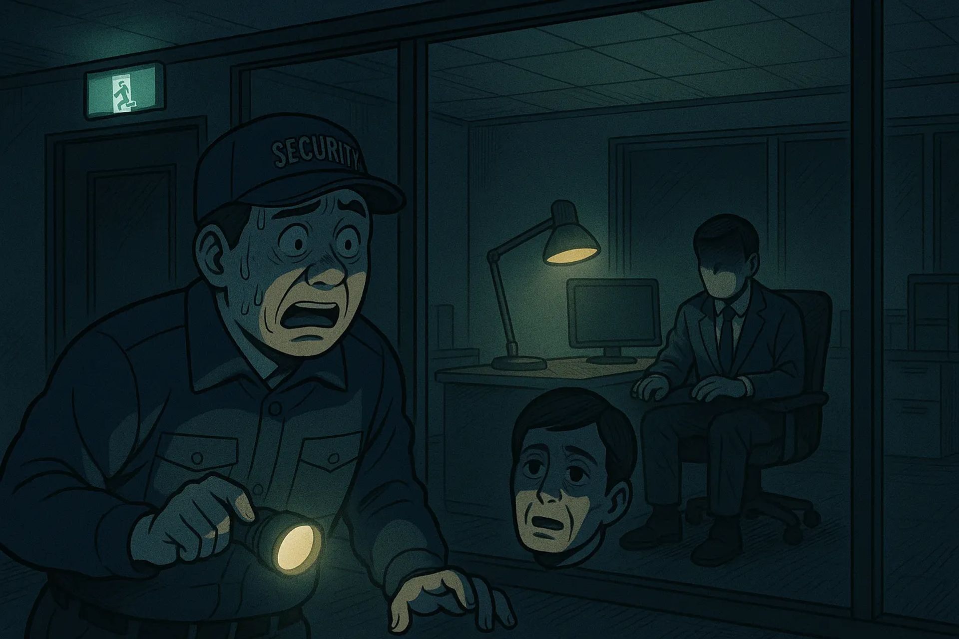 Japanese Ghost Story illustration "title: Night Shift Alarm"