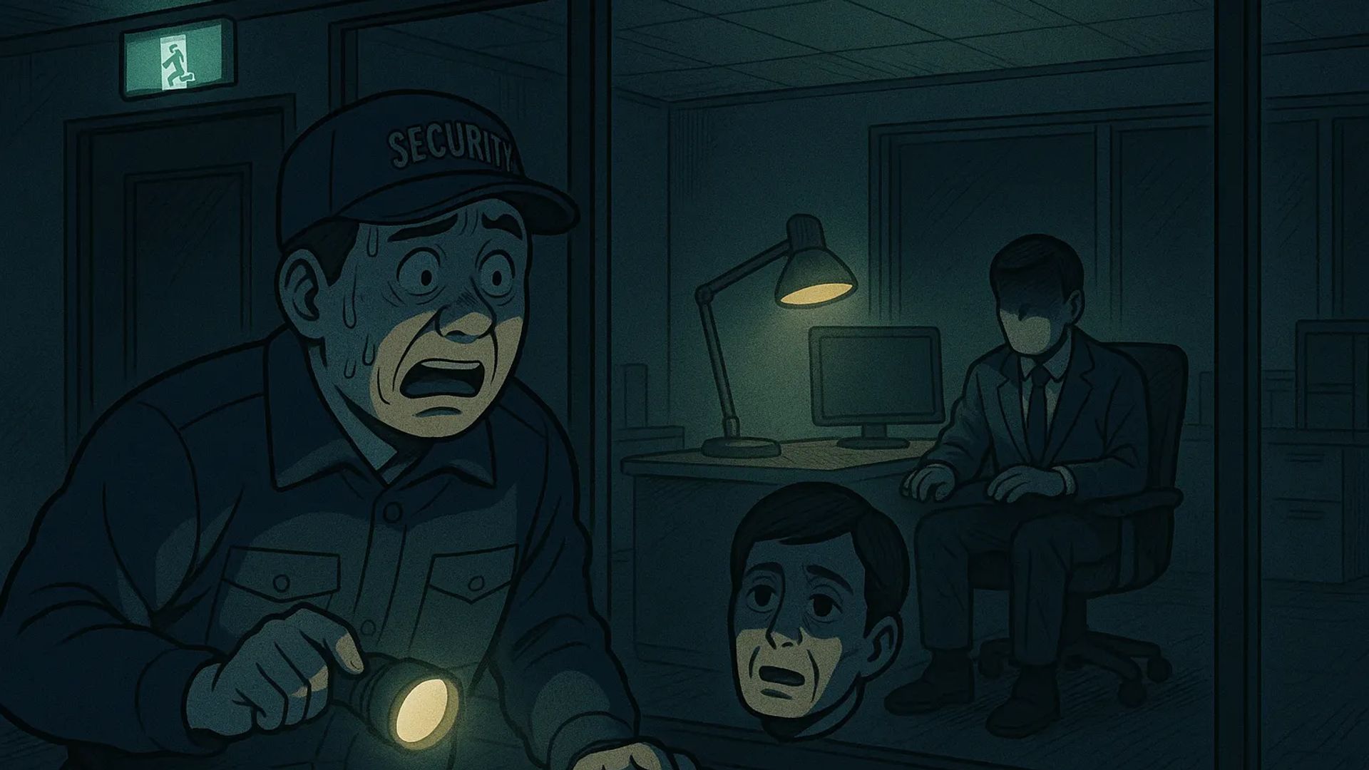Japanese Ghost Story illustration "title: Night Shift Alarm"