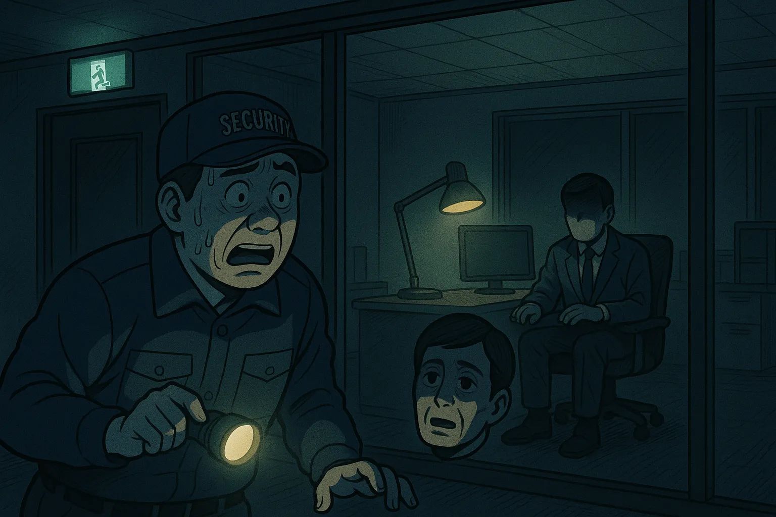 Japanese Ghost Story illustration "title: Night Shift Alarm"