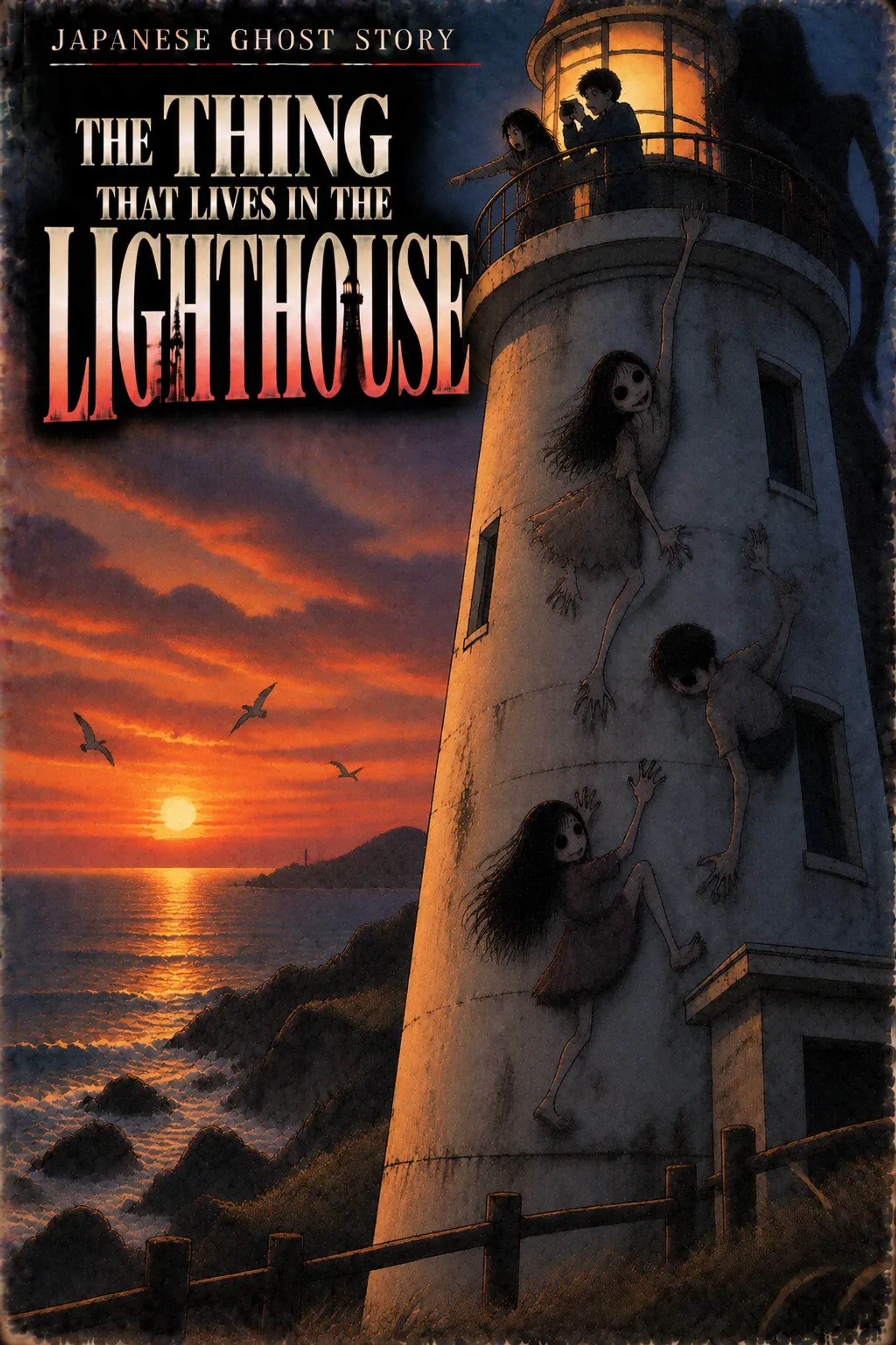 Japanese Ghost Story illustration "title: The Thing That Lives in the Lighthouse"