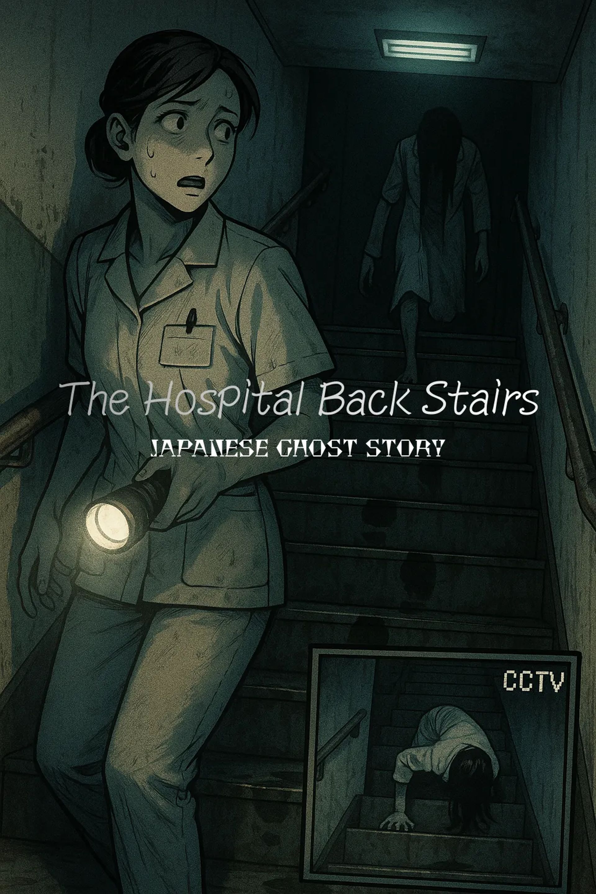 Japanese Ghost Story illustration "title: The Hospital Back Stairs"
