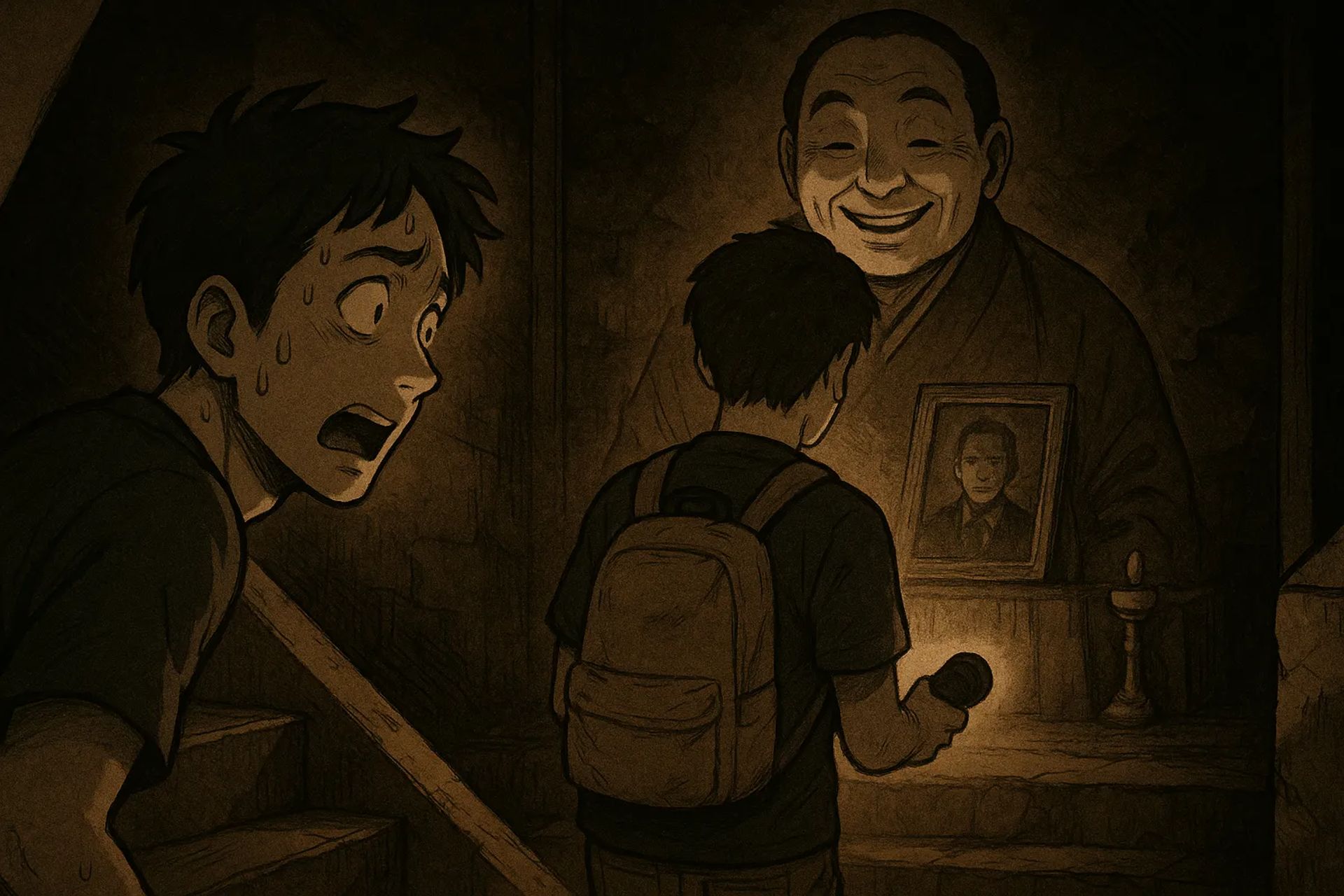 Japanese Ghost Story illustration "title: Cleaning the Empty House"