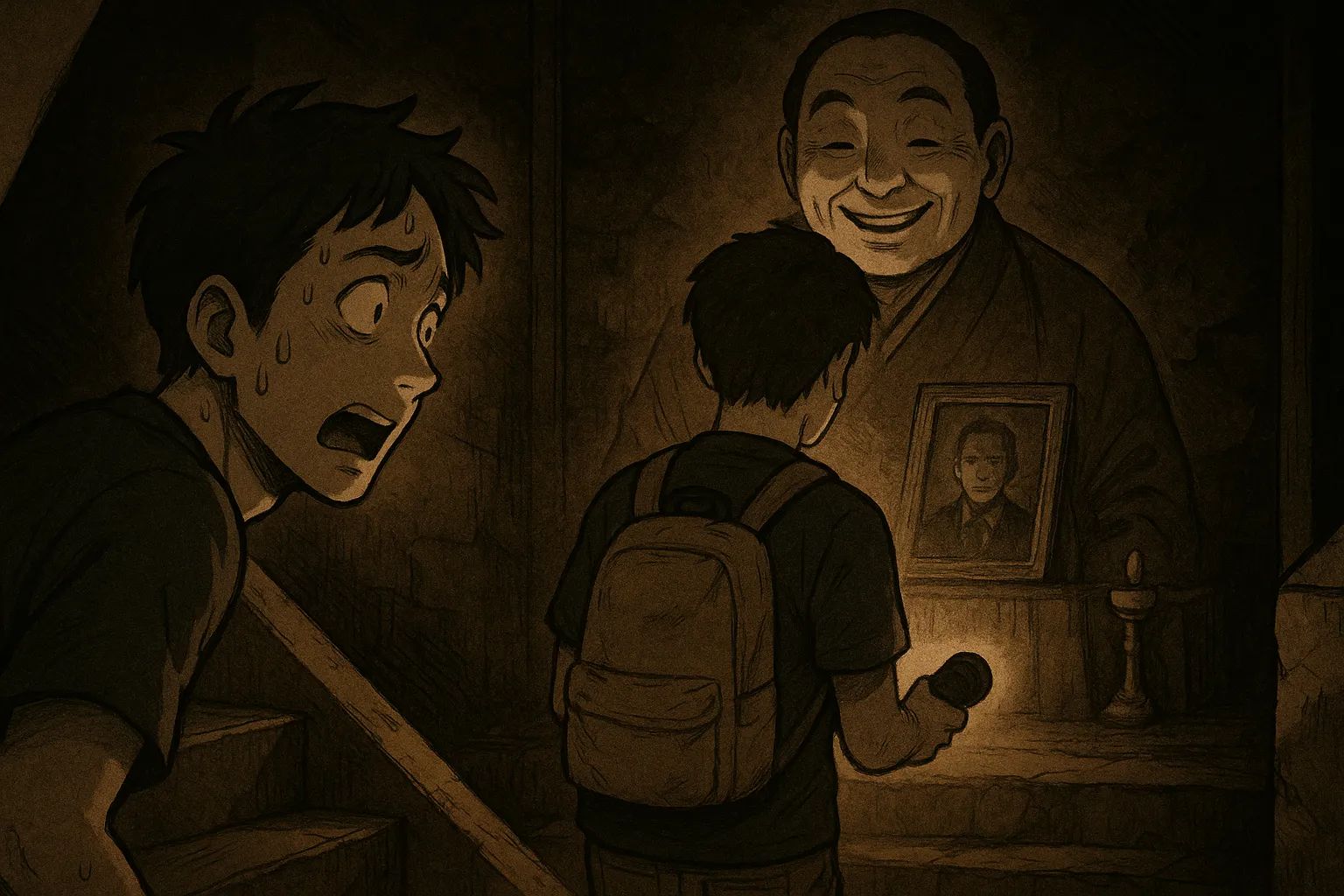 Japanese Ghost Story illustration "title: Cleaning the Empty House"