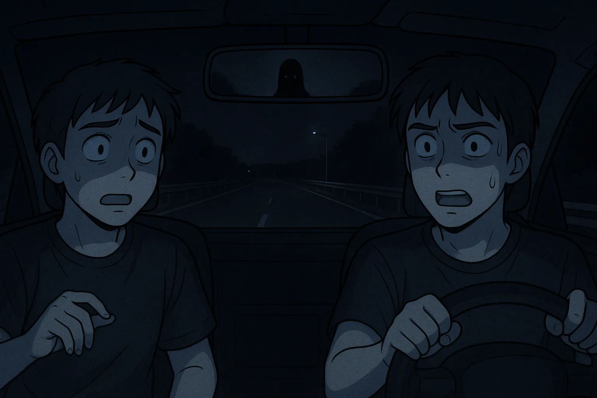 Japanese Ghost Story illustration "title: The Figure on the Highway"