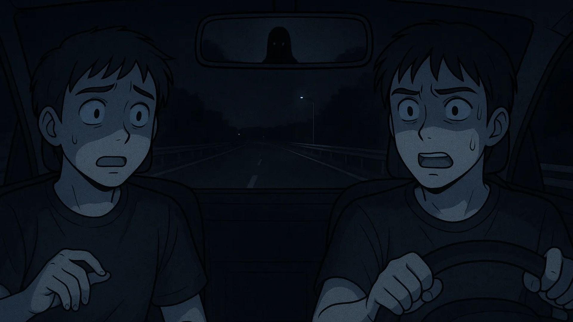 Japanese Ghost Story illustration "title: The Figure on the Highway"