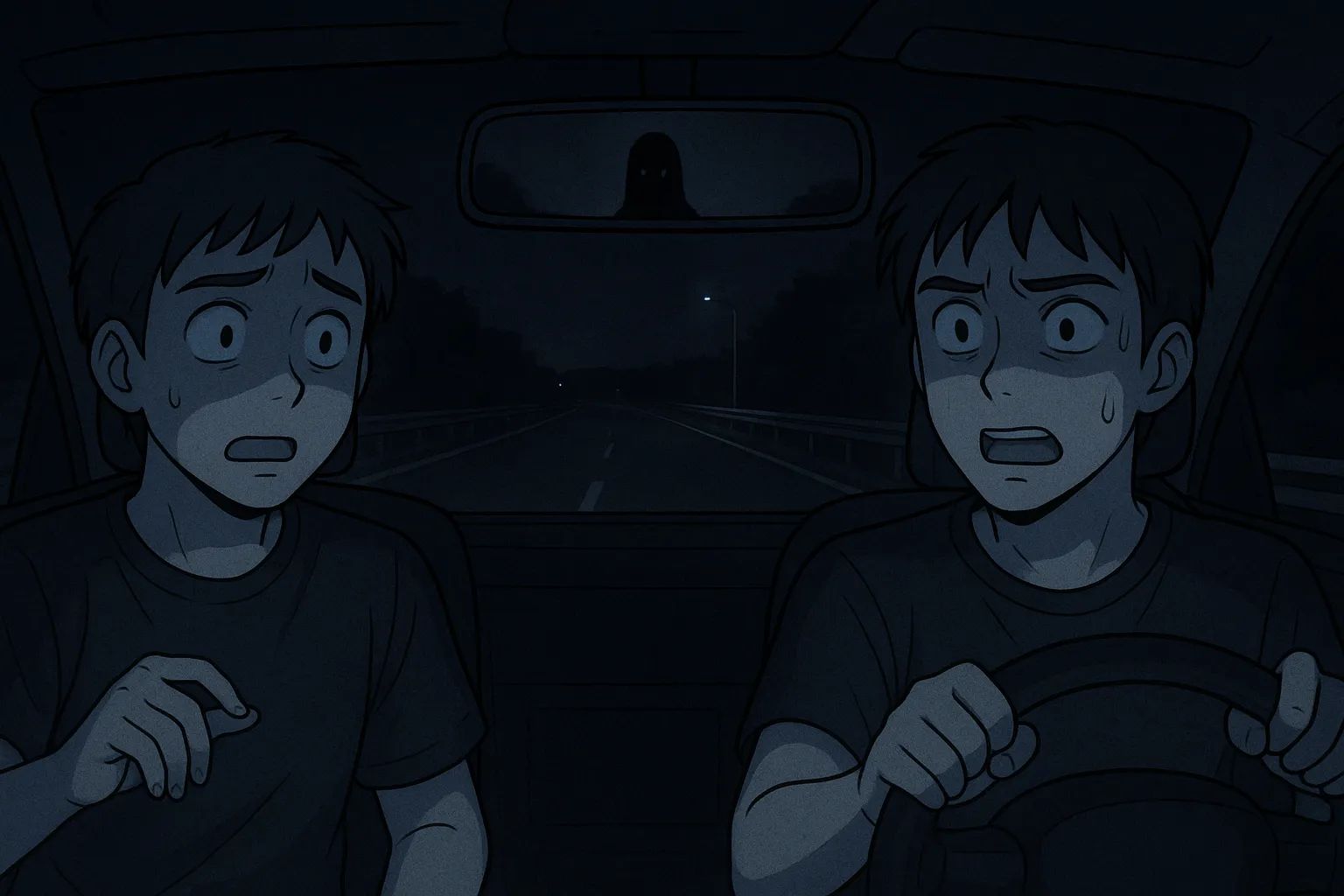 Japanese Ghost Story illustration "title: The Figure on the Highway"