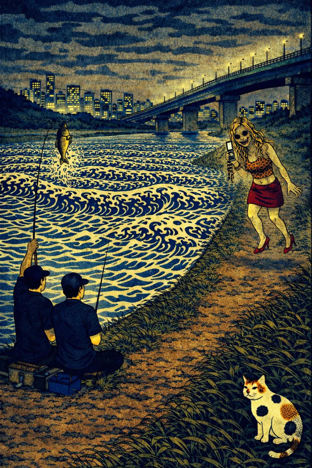 Japanese Ghost Story illustration "title: The Riverside Gyaru"
