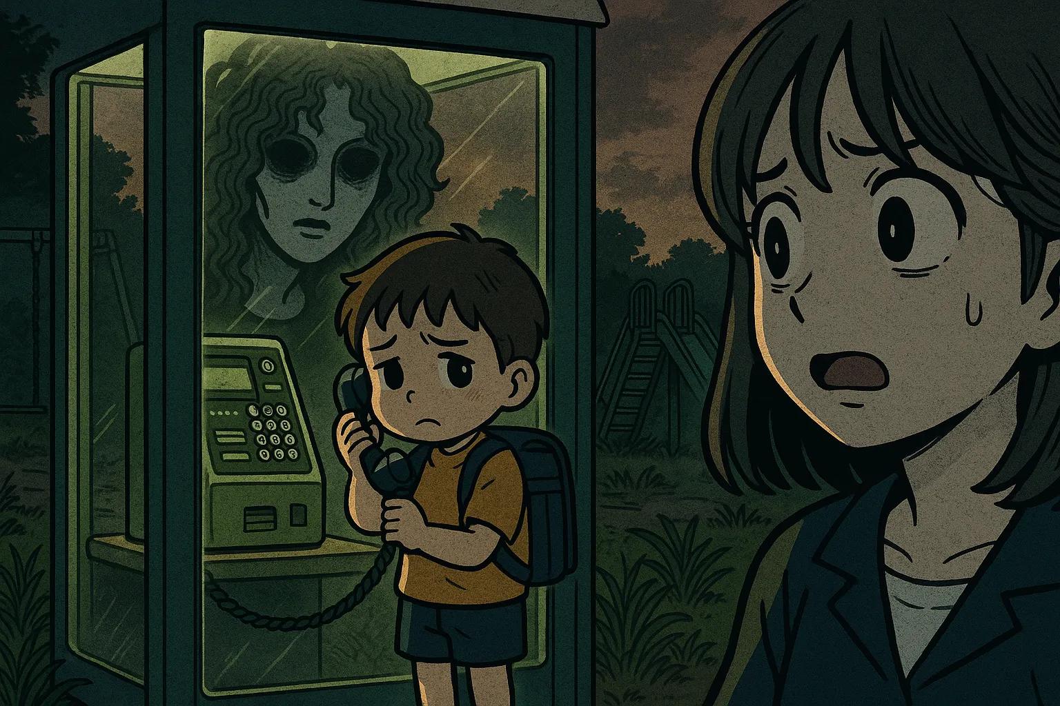 公衆電話の子供