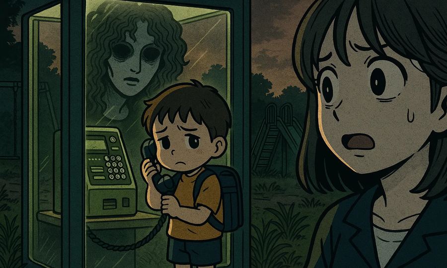 公衆電話の子供