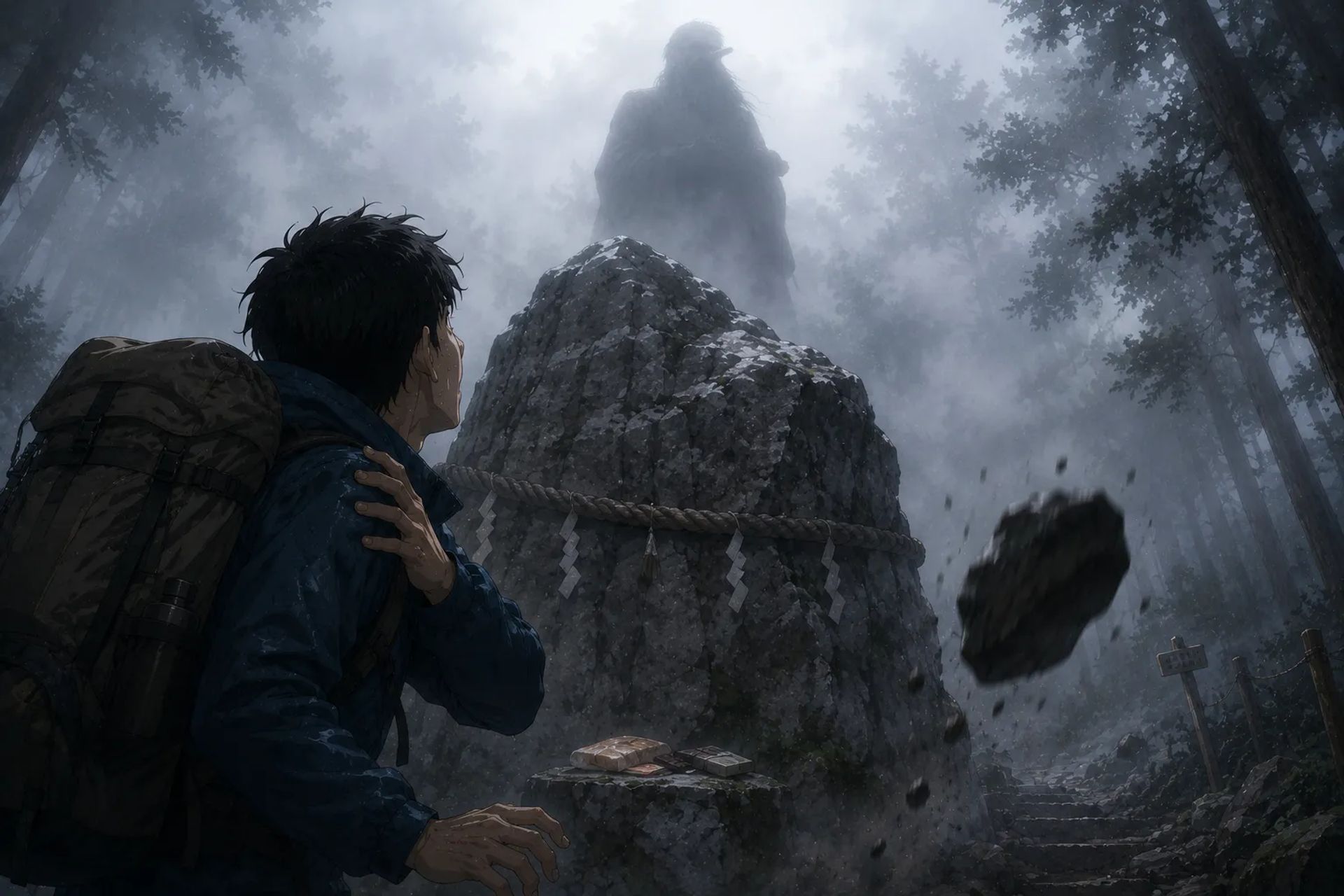 Japanese Ghost Story illustration "title: Tengu Rock"