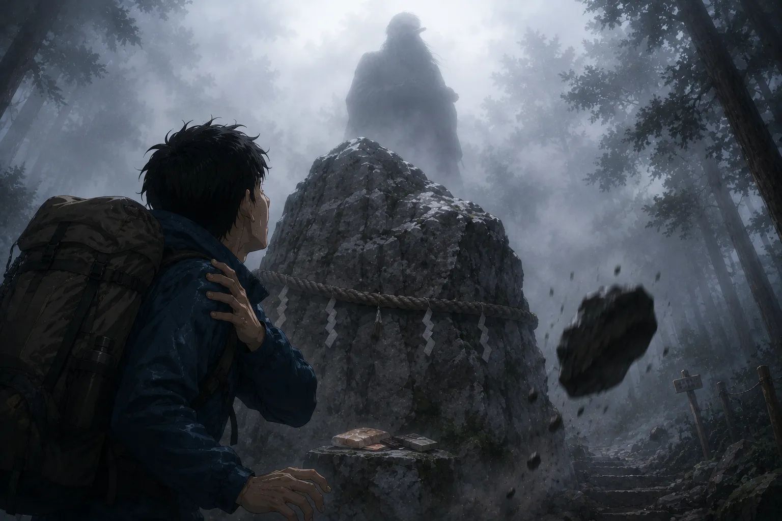 Japanese Ghost Story illustration "title: Tengu Rock"