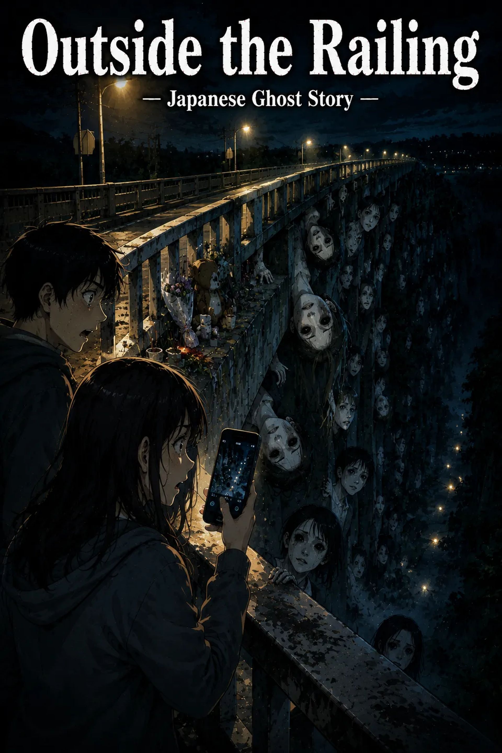 Japanese Ghost Story illustration "title: Outside the Railing"