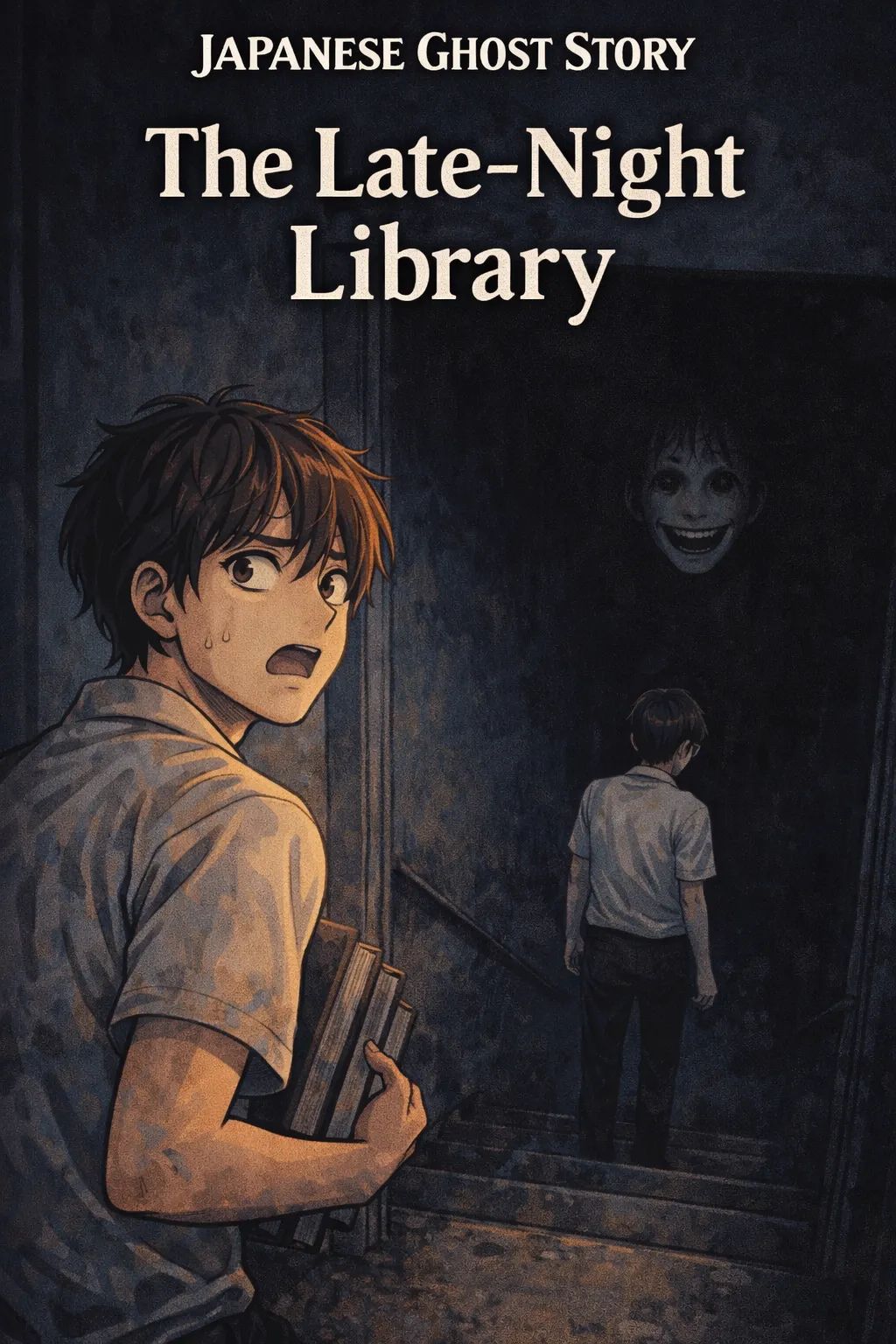 Japanese Ghost Story illustration "title: The Late-Night Library"