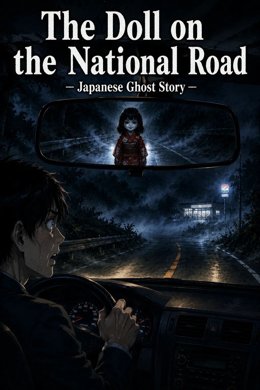 Japanese Ghost Story illustration "title: The Doll on the National Road"