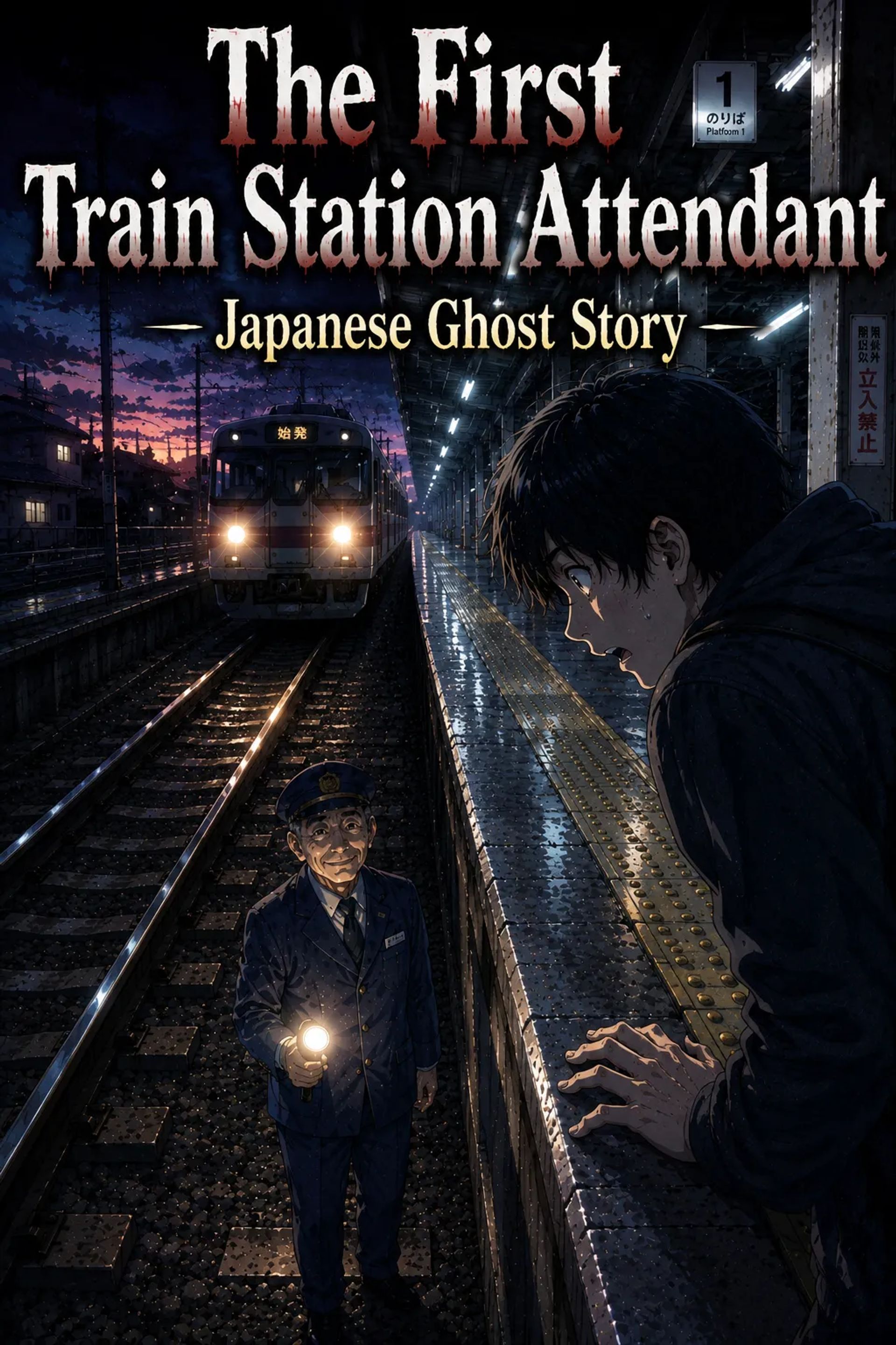 Japanese Ghost Story illustration "title: The First Train Station Attendant"