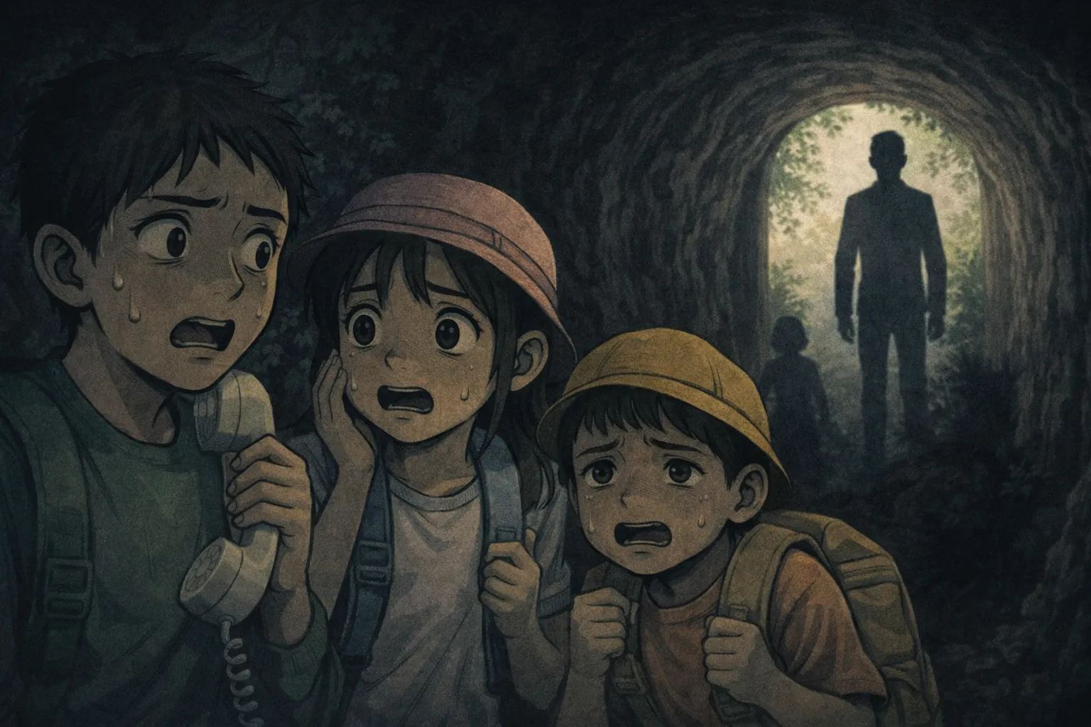 Japanese Ghost Story illustration "title: The Air-Raid Shelter on the School Trip"