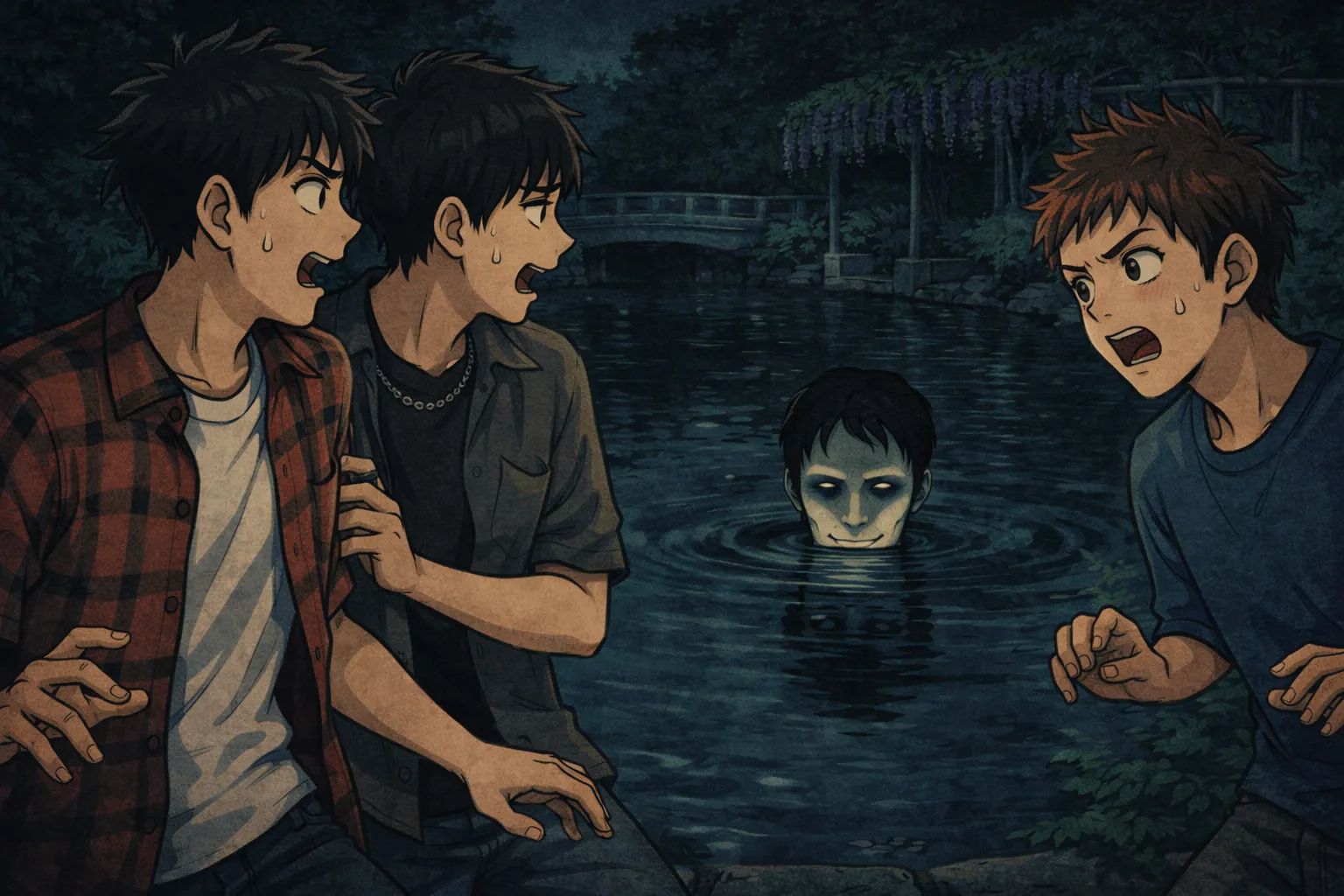 Japanese Ghost Story illustration "title: The Park Pond"