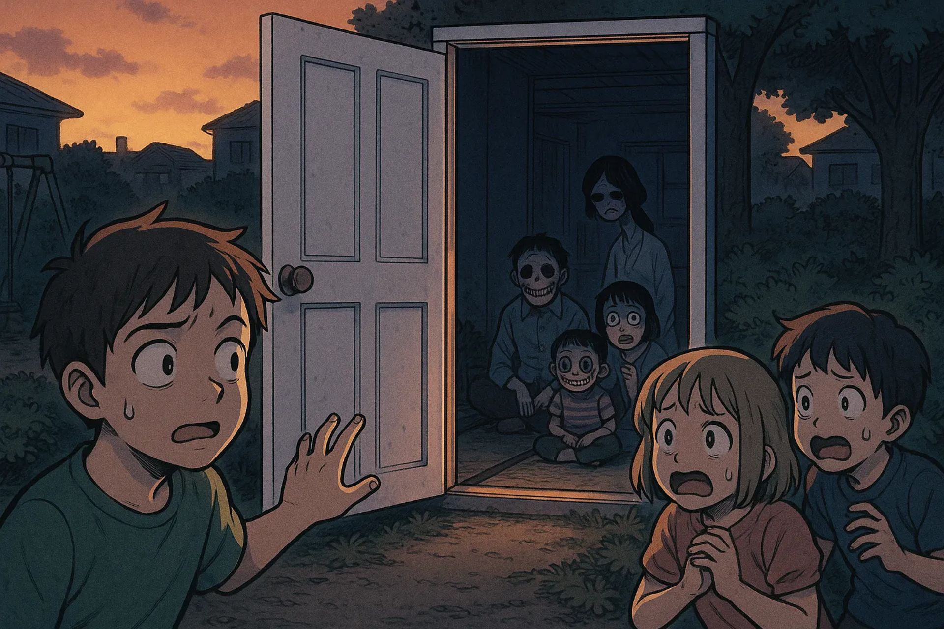 Japanese Ghost Story illustration "title: The Door Next Door"