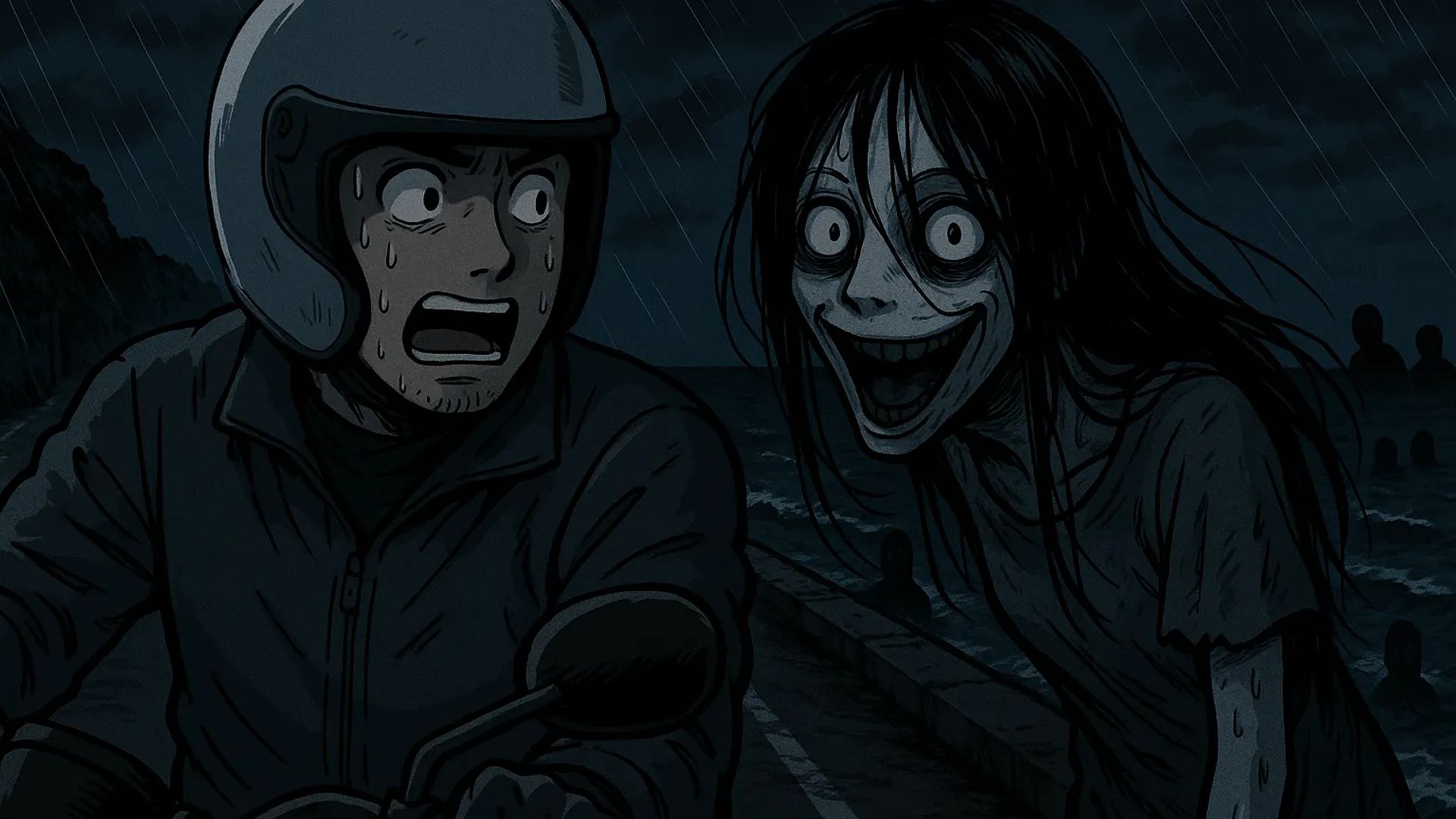 Japanese Ghost Story illustration "title: The Dososhin on the Coast"