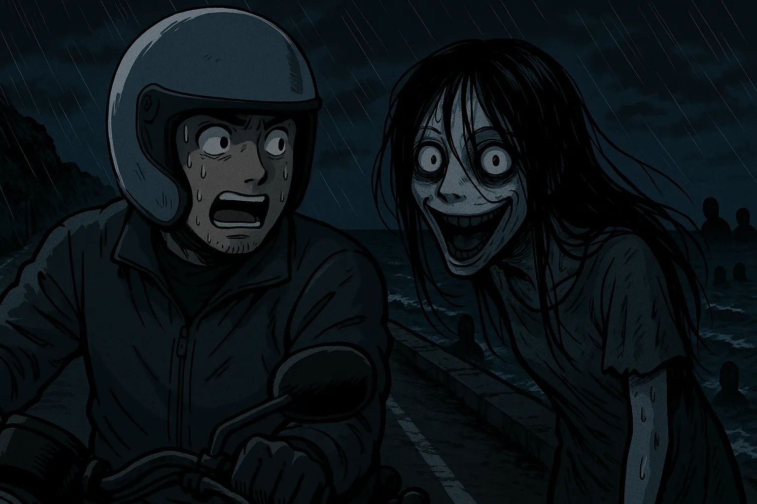 Japanese Ghost Story illustration "title: The Dososhin on the Coast"