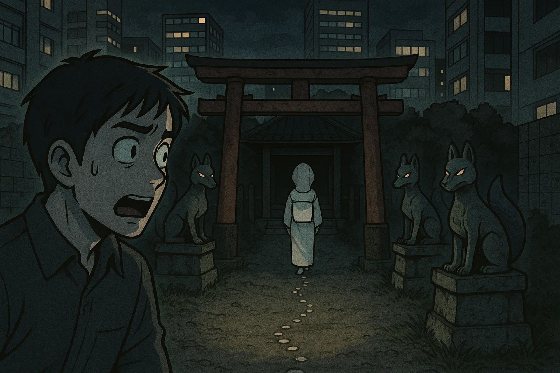 Japanese Ghost Story illustration "title: The Fox's Path"