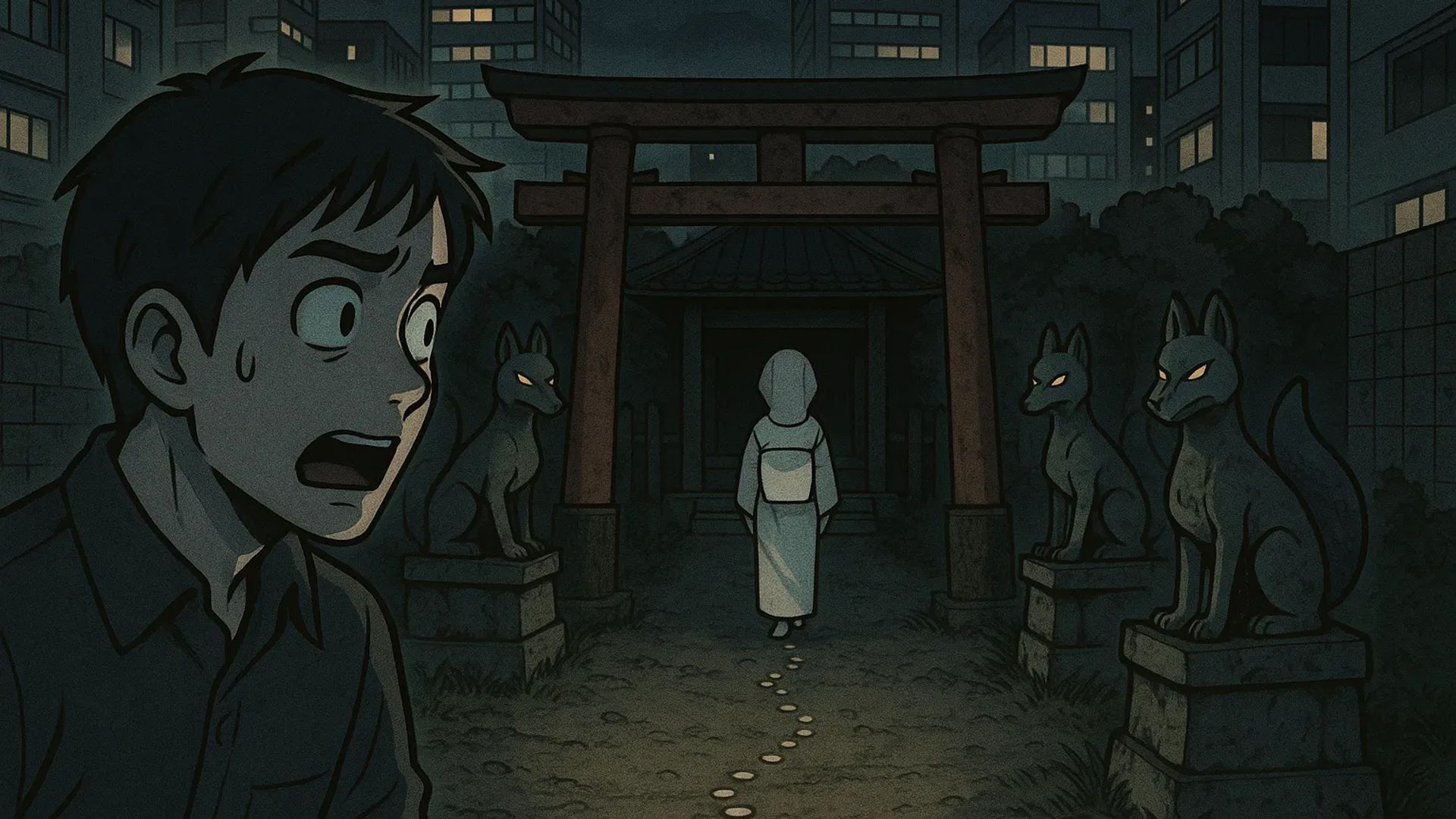 Japanese Ghost Story illustration "title: The Fox's Path"