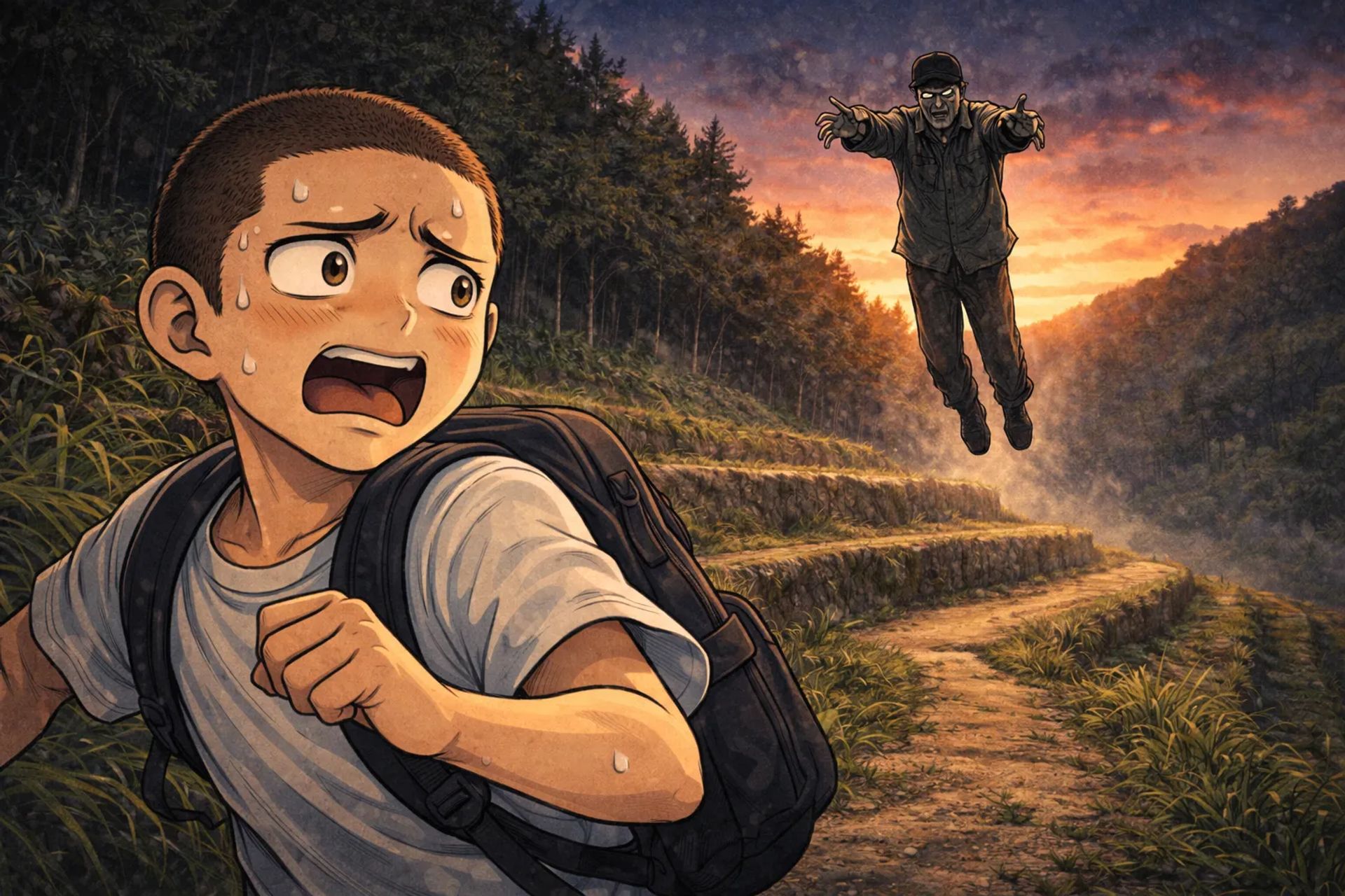 Japanese Ghost Story illustration "title: The Hopping Jiangshi on My Way Home"