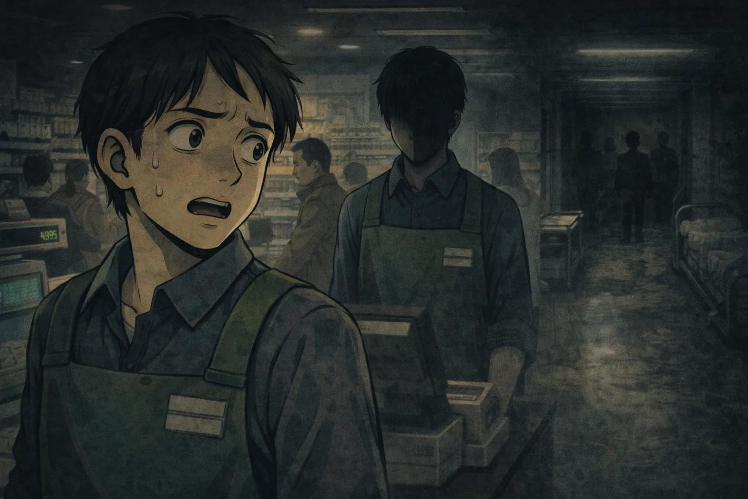 Japanese Ghost Story illustration "title: バイトの同期"